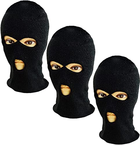 Petal Cliff 3 Pack, 3 Hole Balaclava Beanie Full Face Cover Winter Hat for Men and Women - One Size fits All. Black