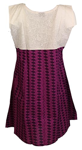 Tunic for Women White with Green Round Neck Embroidery Patchwork and Purple Bottom Sleeveless Tunic Top Kurti.