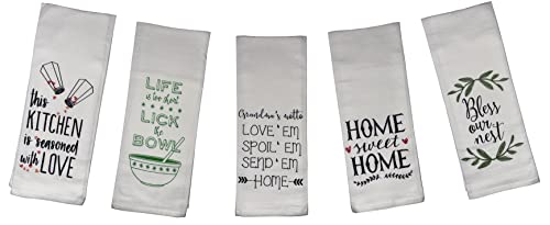 Set of 5, 100% Cotton Love My Home Design Funny Cute Saying Flour Sack Kitchen Towels/Dish Towels for Wedding, Baby Shower, Home Decor, Housewarming, Other Occasions Size: 16 X 28 Inch.