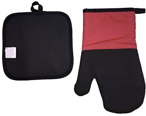 2 Pcs, 100% Cotton Fabric Heat Resistant up to 450 F Neoprene Kitchen Sets, 1 Oven Mitt and 1 Pot Holder.