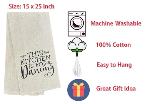 Set of 2, This Kitchen is for Dancing. Funny Flour Sack Kitchen Towels for Wedding, Baby Shower, Home Decor, Housewarming 15 X 25 Inch.