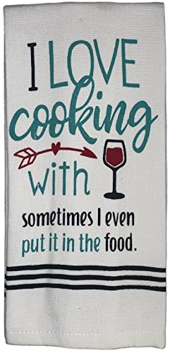 2 Pcs, 100% Cotton Over Sized Funny Quote I Love Cooking with Wine Sometimes I E