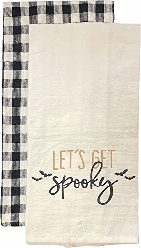 Fall / Halloween Kitchen Towels - Set of 8, 100% Cotton Flour Sack / Tea Towel White with Sentiment and Farmhouse Plaid Kitchen Towels Size: 15” x 25”.