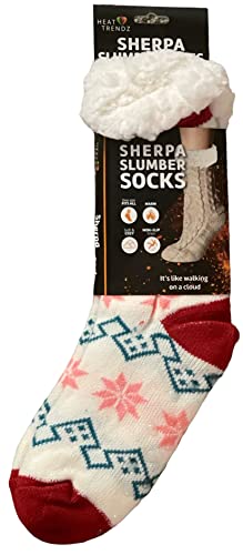 Petal Cliff Fluffy Thick, Heavy and Warm Thermal Sherpa Slumber Slipper Socks, 3 Pairs for Women, Ultra Soft Christmas Winter Non Slip Grip - One Size Fits All. (Snowflakes A)