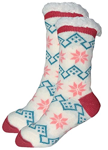 Petal Cliff Fluffy Thick, Heavy and Warm Thermal Sherpa Slumber Slipper Socks, 3 Pairs for Women, Ultra Soft Christmas Winter Non Slip Grip - One Size Fits All. (Snowflakes A)