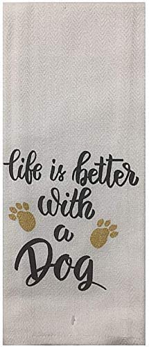 Set of 5, 100% Cotton Dog Lovers Design Funny Cute Saying Flour Sack Kitchen Towels / Dish Towels Size: 16 X 28 Inch.