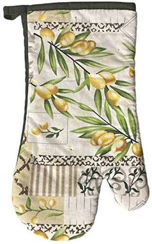 Olive Design 100% Cotton Printed Kitchen Linen Set of 4, Includes 2 Potholder, 2 Oven mitt Kitchen Décor for Cooking, Baking, Barbecue