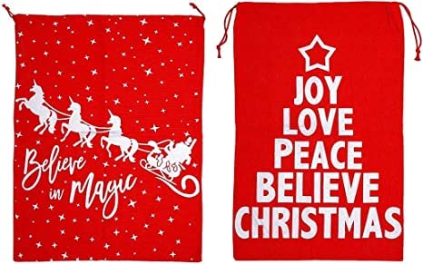 2 Pack Christmas Bag Santa Sack Canvas Bag for Gifts Santa Sack with Drawstring Extra Large Size: 29" x 21" (Design A)