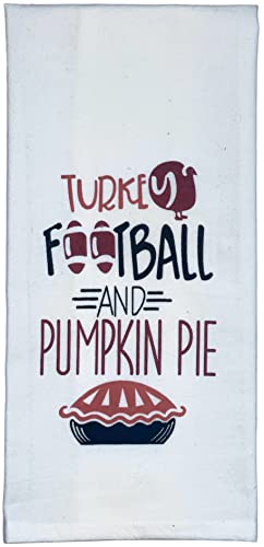 Set of 2, Turkey Football and Pumpkin Pie - Harvest Flour Sack Kitchen Towels with Gingham Check Kitchen Towels Size : 15" x 25".