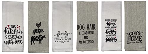 Set of 6, 100% Cotton Funny Cute Saying Flour Sack Kitchen Towels/Dish Towels for Wedding, Baby Shower, Home Decor, Housewarming, other occasions Size: 15 X 25 Inch.