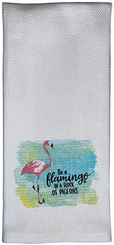 Flamingo Design 100% Cotton Funny Quote Flour Sack Soft and Absorbent Kitchen Towels / Hand Towels with Hanging Loop – Be a Flamingo in a Flock of Pigeons Size: 16 X 28 Inch.