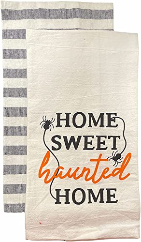 Fall / Halloween Kitchen Towels - Set of 8, 100% Cotton Flour Sack / Tea Towel White with Sentiment and Farmhouse Plaid Kitchen Towels Size: 15” x 25”.