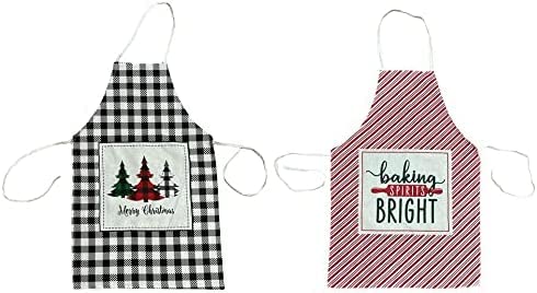 2 Pack, 100% Cotton Christmas Holiday Kitchen Apron with Sentiments baking spiri