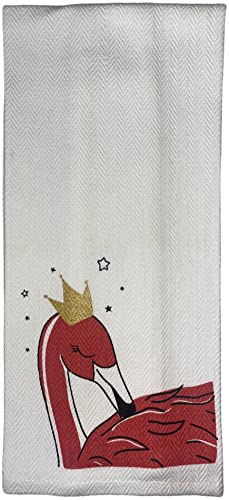 100% Cotton Flamingo Design Herringbone Flour Sack Kitchen Towel Soft and Absorbent Tea Towel / Hand Towels with Hanging Loop Size: 16 X 28 Inch.