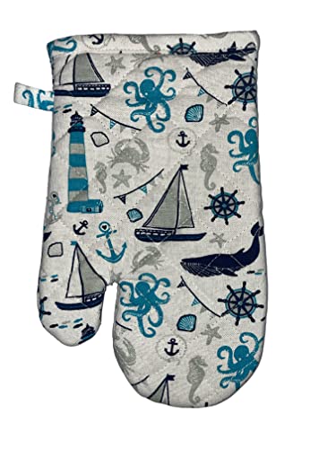 Set of 4, 100% Cotton, Coastal Nautical Fish Design, Kitchen Towel Set, Include