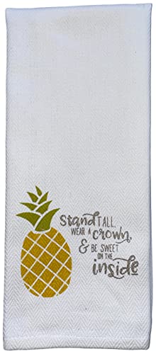 100% Cotton Funny Quote Flour Sack Soft and Absorbent Kitchen Towels / Hand Towels with Hanging Loop – Stand Tall, Wear a Crown & Be Sweet On The Inside (Pineapple) Size: 16 X 28 Inch.