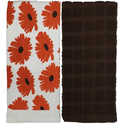 4 Pack, 100% Cotton Kitchen Towels - 2 Pcs, Floral Design Printed and 2 Plain Terry Kitchen Towels, Super Absorbent, Heavy Duty, Great for Kitchen or Household Size: 16” x 26”.