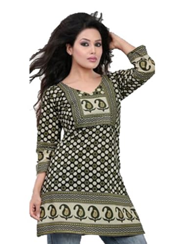 Tunic for Women Printed Short 100% Cotton Kurti Kurta Round Neck 3/4 Sleeves Tunic Top. - 1008-34.