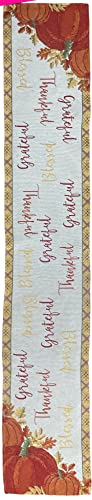 Grateful, Thankful, Blessed with Pumpkin and Leaves Autumn Fall Thanksgiving Tapestry Runner Kitchen Dinning Table. Easy to Clean, Size: 13” x 72”.