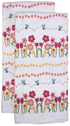 Set of 5, Spring Flower with Butterfly Collection Printed Decorative Kitchen Towel Set Includes 2 Kitchen Towel, 2 Pot Holder, 1 Oven Mitt.