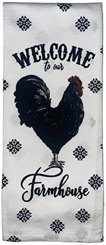 Set of 4, Welcome to Our Farmhouse with Rooster, Black and White Buffalo Plaid Kitchen Towels, Super Soft and Absorbent Size: 15 X 25 inch.