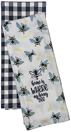 Set of 4, Home is Where My Honey bee, Black and White Buffalo Plaid Kitchen Towels, Super Soft and Absorbent Size: 15 X 25 inch.