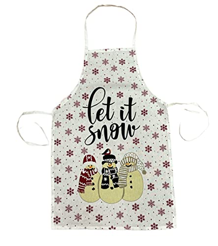 2 Pack, 100% Cotton Christmas Holiday Kitchen Apron with Sentiments Merry Christmas & Let it Snow Ideal for Dress Size: 4-6. Machine Washable Size: 19 x 30 inch.