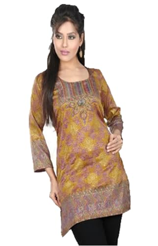 Tunic for Women Printed Short Crape Kurti Kurta Round Neck 3/4 Sleeves Tunic Top.