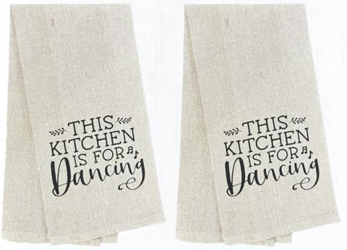 Set of 2, This Kitchen is for Dancing. Funny Flour Sack Kitchen Towels for Wedding, Baby Shower, Home Decor, Housewarming 15 X 25 Inch.