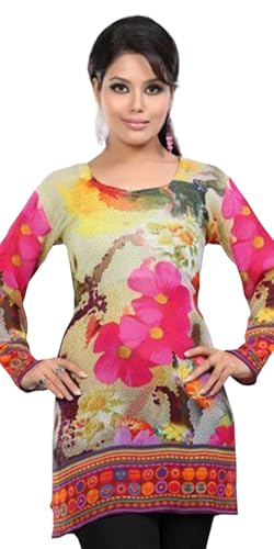 Tunic for Women 100% Cotton Digital Printed Round Neck Short Kurti Kurta Long Sleeves Tunic Top.