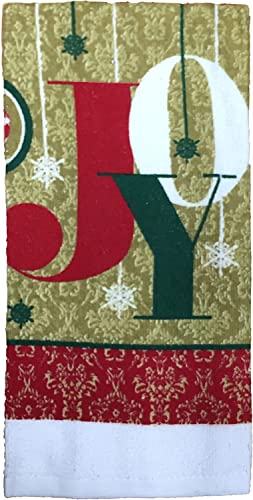 Set of 4, Christmas Bulbs, Snowflakes, Christmas Tree Sentiment Joy with Golden Theme Design Christmas 100% Cotton Kitchen Towel Set, Includes, 2 Potholder, Kitchen Towel, Oven mitt.