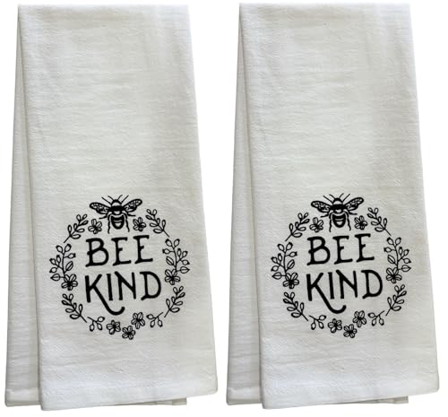 Set of 2 BEE Kind. Funny Flour Sack Kitchen Towels for Wedding, Baby Shower, Home Decor, Housewarming 16 X 28 Inch.