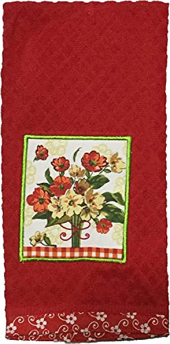 Floral Design 100% Cotton Printed Kitchen Linen Set of 5, Includes 2 Kitchen Towels, 2 Potholder, 1 Oven mitt Kitchen Décor for Cooking, Baking, Barbecue