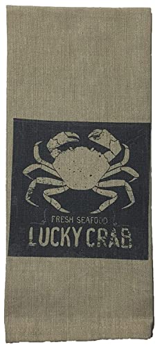 Set of 5, 100% Cotton Nautical Design Funny Quote Fresh Seafood Lucky Crab, Born Free, Beach Chair, Anchor, Boat Flour Sack Kitchen Towels / Dish Towels Size: 16 X 28 Inch.