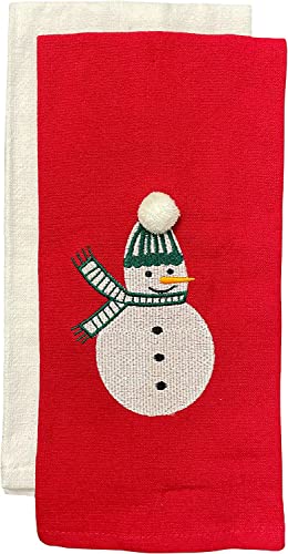 Set of 4, 100% Cotton Joy and Snowman Design Holiday Christmas Kitchen Towels Red and White, Soft and Absorbent. Size: 15” x 25”.