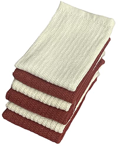 Set of 12, 100% Ring-Spun Cotton 6 Blood Red, 6 Ivory Dishcloths, Ultra Absorben