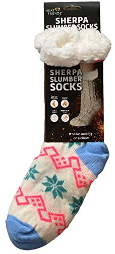 Petal Cliff Fluffy Thick, Heavy and Warm Thermal Sherpa Slumber Slipper Socks, 3 Pairs for Women, Ultra Soft Christmas Winter Non Slip Grip - One Size Fits All. (Snowflakes A)