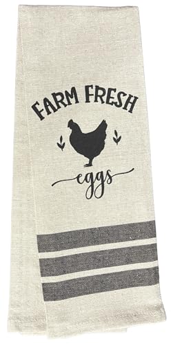 Set of 2, 100% Cotton Farm Fresh Eggs, Farmhouse Themed Flour Sack Tea Towel/Kitchen Towel for Wedding, Baby Shower, Home Decor, Housewarming 16 X 28 Inch.