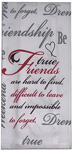 Set of 2, Printed Kitchen Towels Size: 15" x 25", 1 Checkered and 1 Plain White with Friendship Beautiful Message - True Friends are hard to find, difficult to leave and impossible to forget,