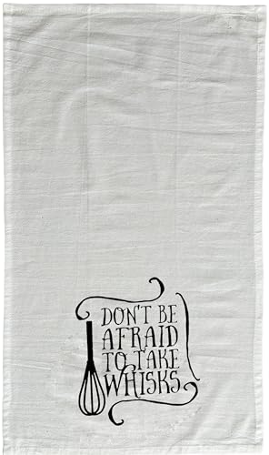 Set of 2 Don't BE Afraid to TAKE WHISKS. Funny Flour Sack Kitchen Towels for Wedding, Baby Shower, Home Decor, Housewarming 16 X 28 Inch.