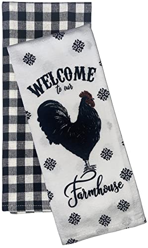 Set of 4, Welcome to Our Farmhouse with Rooster, Black and White Buffalo Plaid Kitchen Towels, Super Soft and Absorbent Size: 15 X 25 inch.