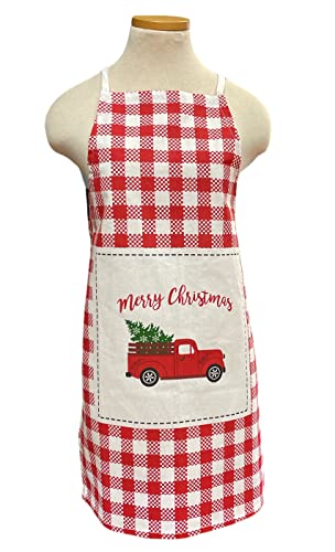 2 Pack, 100% Cotton Christmas Holiday Kitchen Apron with Sentiments Merry Christmas & Let it Snow Ideal for Dress Size: 4-6. Machine Washable Size: 19 x 30 inch.