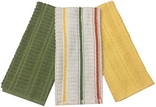 Set of 3, 100% Cotton Premium Quality Terry Ribbed Kitchen Towels Size: 16” x 27" - Machine Washable, Ultra Absorbent.