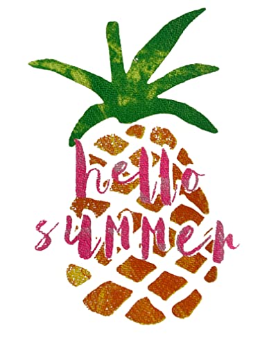 100% Cotton Pineapple with Hello Summer Design Flour Sack Kitchen Towel Soft and Absorbent Tea Towel / Hand Towels with Hanging Loop Size: 16 X 28 Inch.