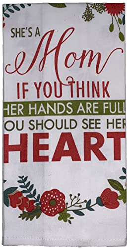 Petal Cliff Set of 2, Printed Kitchen Towels Size: 15" x 25", 1 Floral Design and 1 Floral Design with Beautiful Message She's a Mom If You Think Her Hands are Full, You Should See Her Heart”.