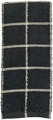 Set of 4, 100% Terry Weave Window Panel Kitchen Towels - 2 Black and 2 White Super Soft and Ultra Absorbent Size: 16” x 27”.