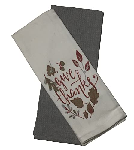 2 Pack, Fall Design with Leaf Sentiment Give Thanks 100% Cotton Kitchen Towels Size: 16 x 28 Inch.