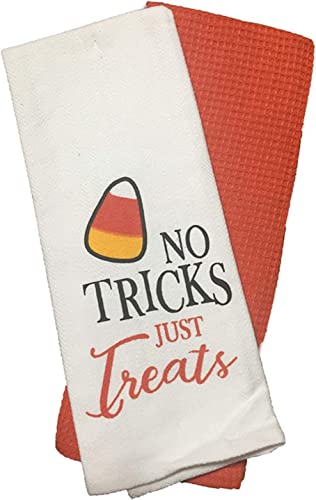 2 Pack, No Tricks Just Treats - Halloween Design 100% Cotton Flour Sack / Tea Towel Kitchen Towels Size: 16 x 28 Inch.