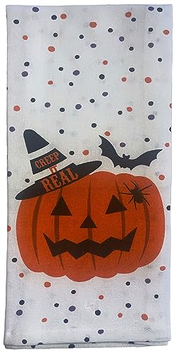 Set of 6, 100% Cotton Halloween Flour Sack Kitchen Towels, Haunted House, Heebies Jeebies, Something Wicked This Way Comes Size: 15” x 25”.