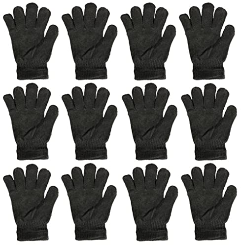 Petal Cliff Winter Magic Gloves, 12 Pairs Stretchy Warm Knit for Unisex. (Black)